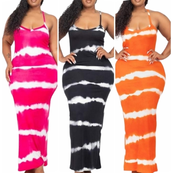 Striped Tie-Dye Printed Racerback Maxi Dress Plus Size - Picture 7 of 13